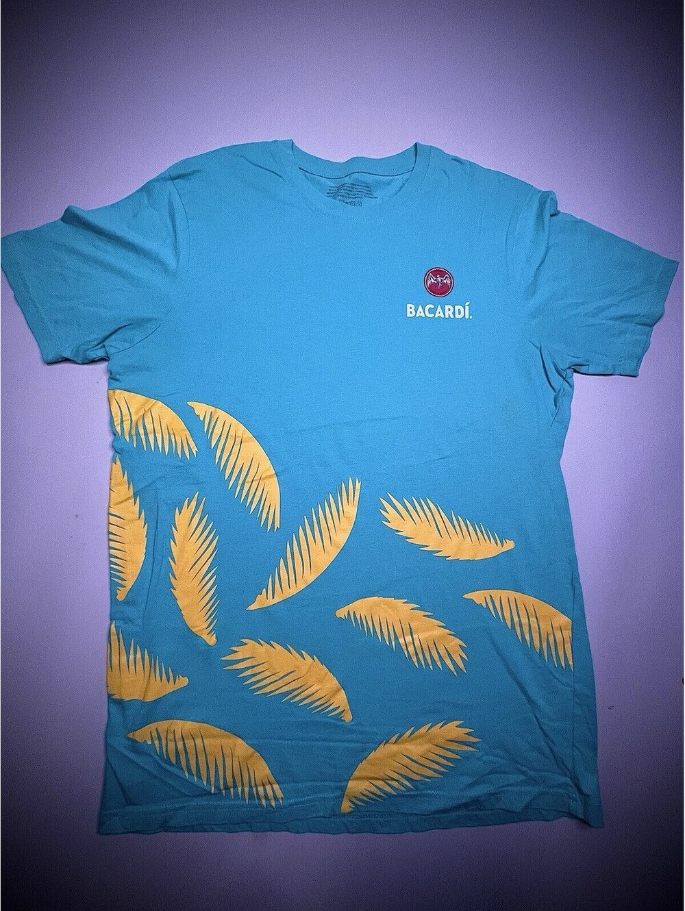 Bacardi Rum Floral Palm Tree Leaves Teal & Yellow Men L 2019